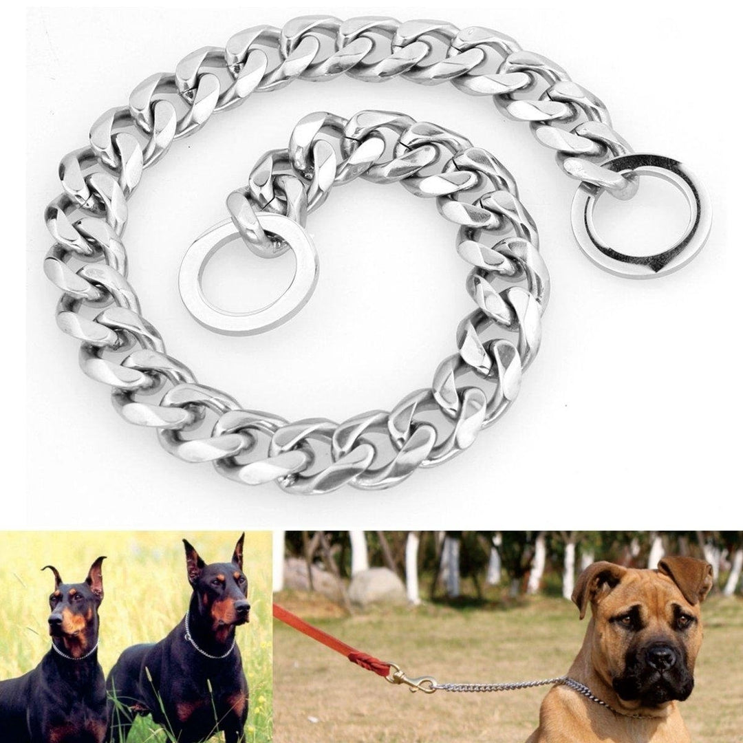 13mm Silver Cut Curb Cuban Link Stainless Steel Dog Chain Pet Collar Image 1