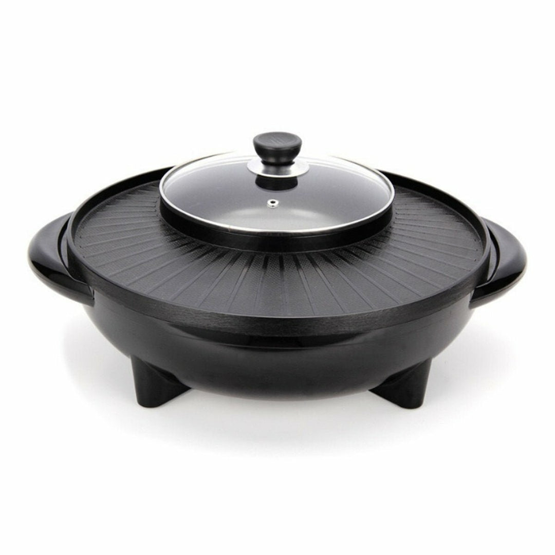 1350W 220V 2 In 1 Electric Non Stick BBQ Grill Plate Steamboat Hot Pot 34cm Image 1