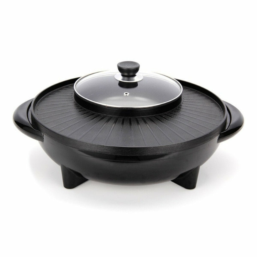 1350W 220V 2 In 1 Electric Non Stick BBQ Grill Plate Steamboat Hot Pot 34cm Image 1