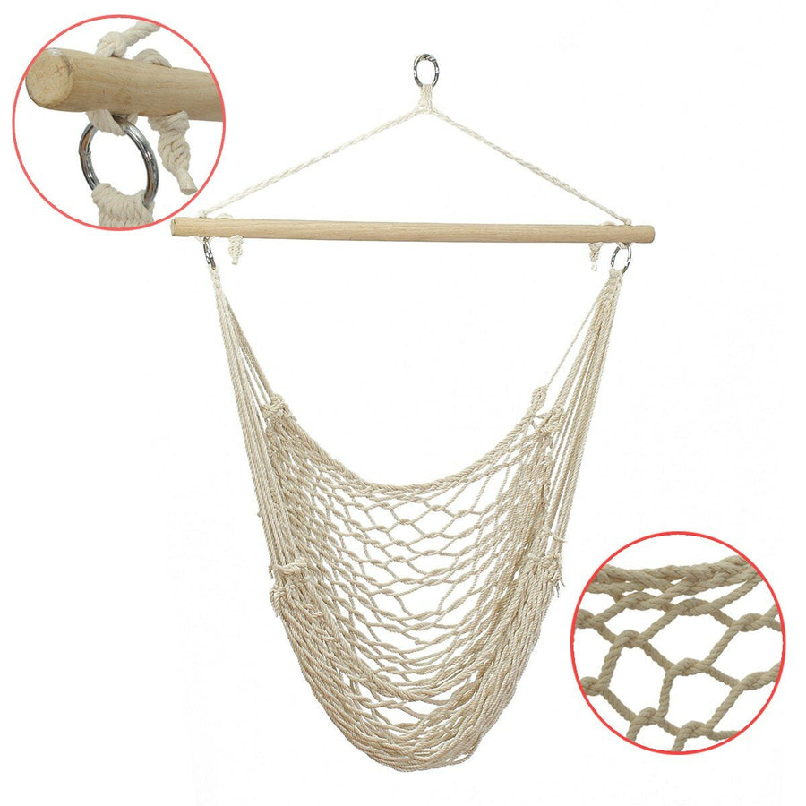 135 x 90CM Portable Outdoor Swing Cotton Hammock Chair Wooden Bar Hanging Rope Chair For Garden Patio Yard Porch Image 1