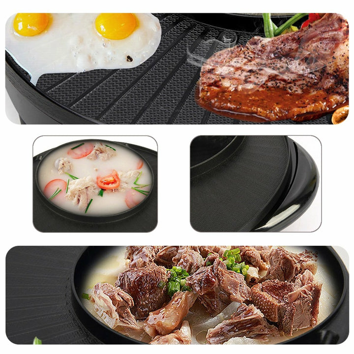 1350W 220V 2 In 1 Electric Non Stick BBQ Grill Plate Steamboat Hot Pot 34cm Image 4