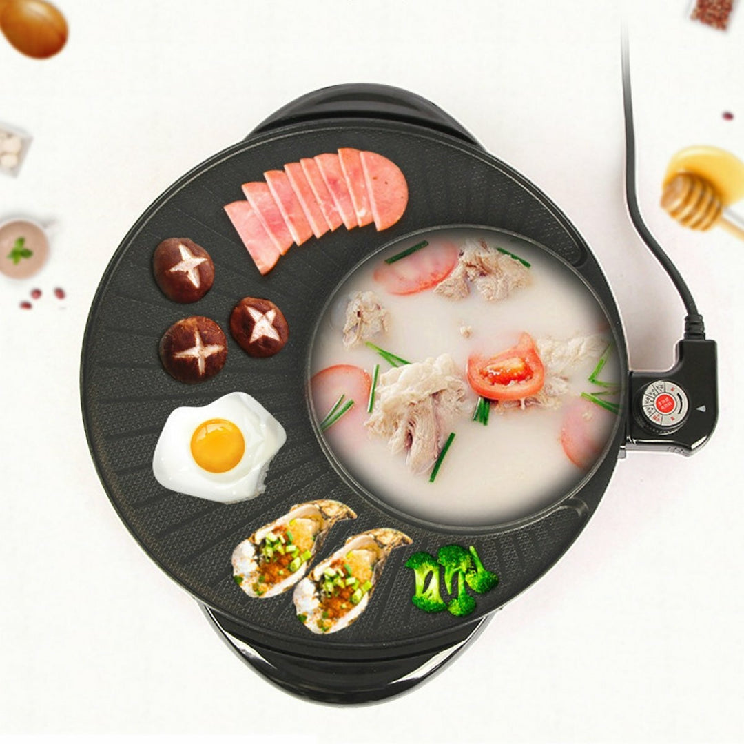 1350W 220V 2 In 1 Electric Non Stick BBQ Grill Plate Steamboat Hot Pot 34cm Image 7