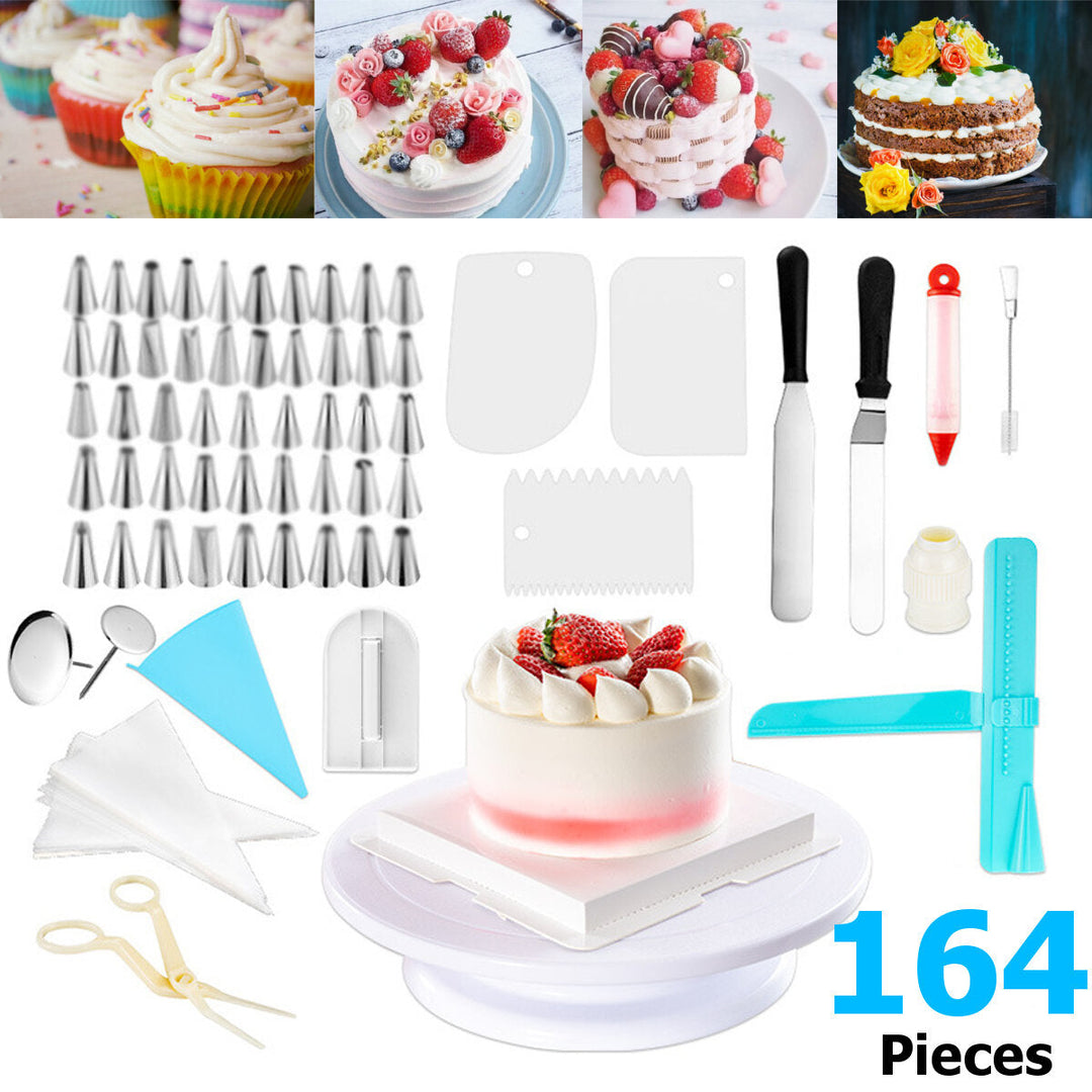 164Pcs DIY Cake Decor Kit Tools Baking Supplies Turntable Sets Spatula Stand Kits Image 3