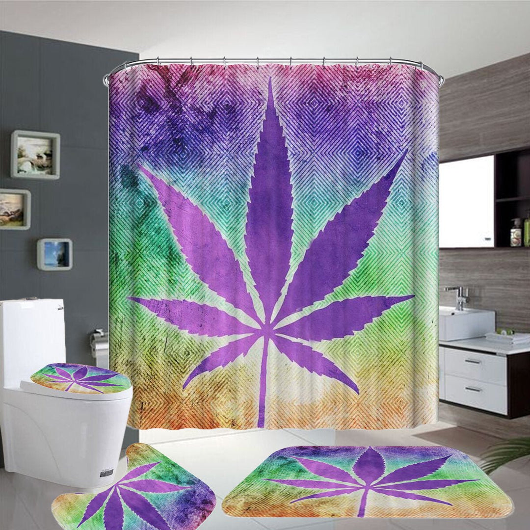 180x180CM Hemp Leaf Printing Waterproof Shower Curtain Anti-rust Moisture-proof Bath Math Set Image 3