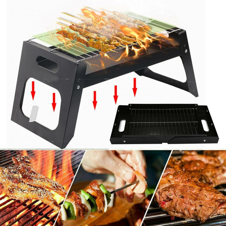 17.55x8.58x8.39in Folding BBQ Grill Stove Stainless Barbecue Charcoal Grill Outdoor Camping BBQ Patio Vacation Image 3