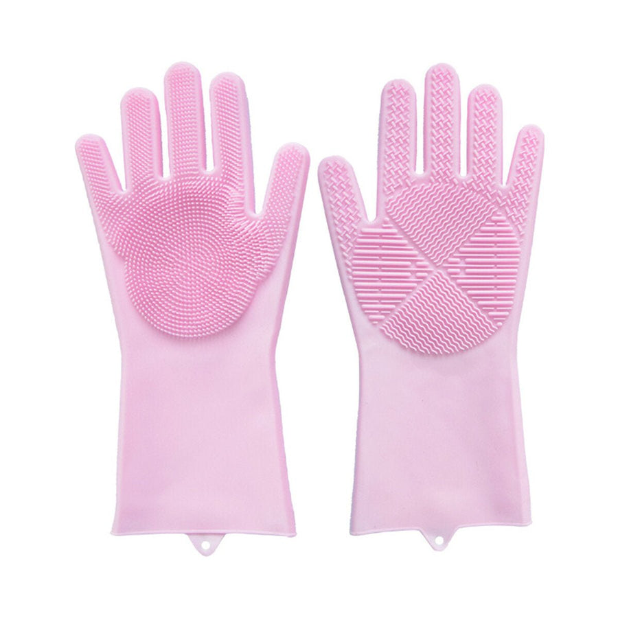 1Pair 2-sided Silicone Protective Glove Dishwashing Scrubber Rubber Scrub Gloves Image 1