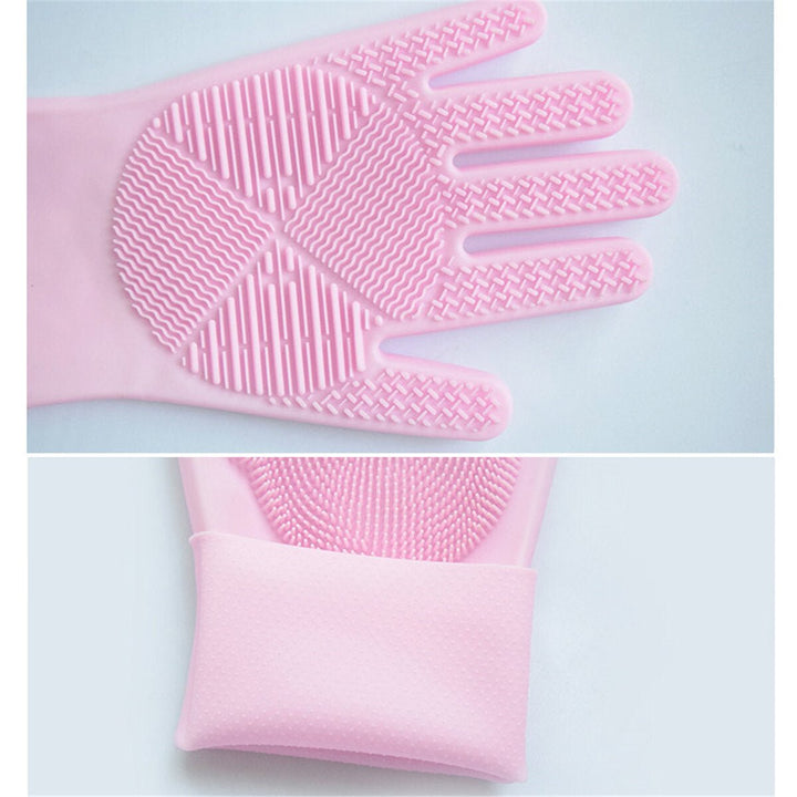 1Pair 2-sided Silicone Protective Glove Dishwashing Scrubber Rubber Scrub Gloves Image 2