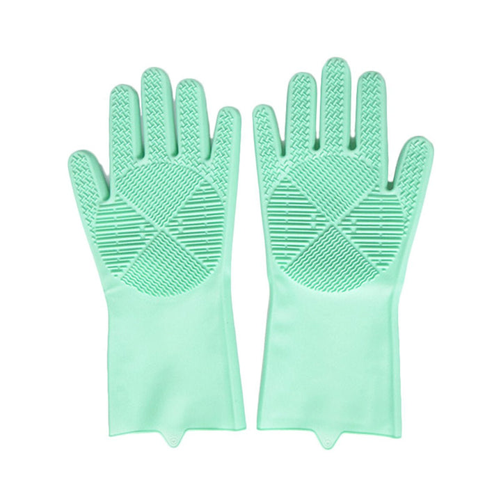 1Pair 2-sided Silicone Protective Glove Dishwashing Scrubber Rubber Scrub Gloves Image 1