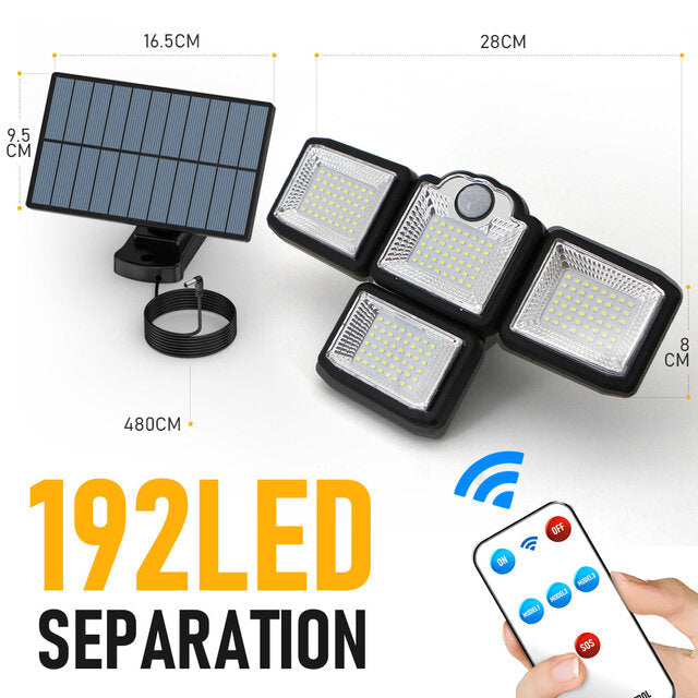 192/198 LED COB Outdoor Solar Lights 4 Head Motion Sensor 270 Wide Angle Lighting Waterproof Remote Control Solar Garden Image 1