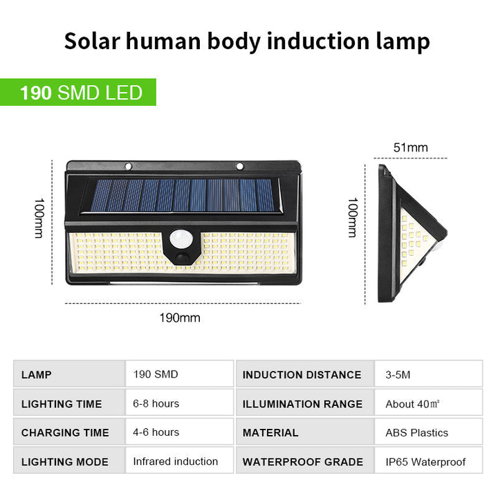 190 LED Solar Lights Outdoor Solar Lamp With PIR Motion Sensor Solar Powered Waterproof Warning light for Courtyard Image 8