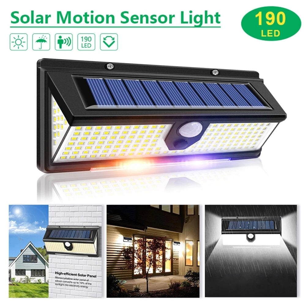 190 LED Solar Lights Outdoor Solar Lamp With PIR Motion Sensor Solar Powered Waterproof Warning light for Courtyard Image 9