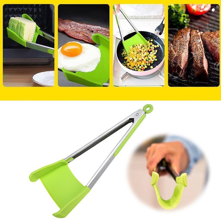 2 in 1 Stainless Steel Non Stick Heat Resistance Picnic BBQ Spatula Tongs Food Clip Outdoor Camping Image 1