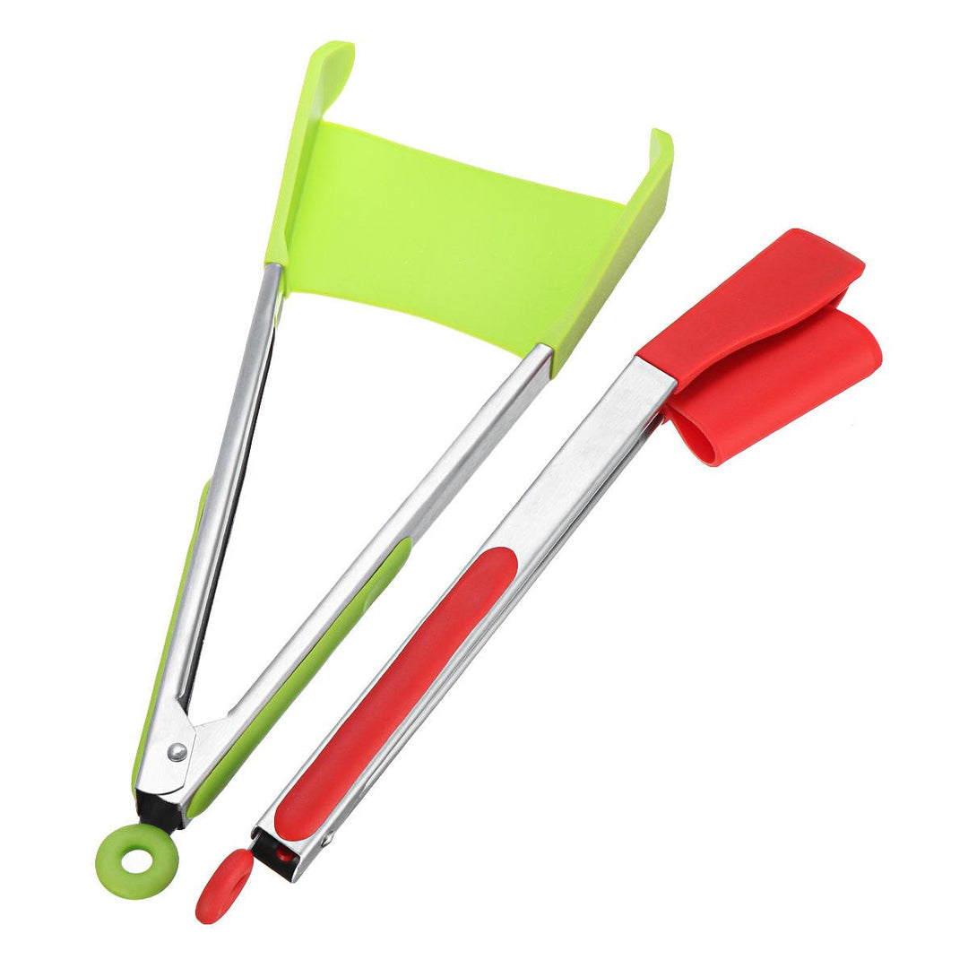 2 in 1 Stainless Steel Non Stick Heat Resistance Picnic BBQ Spatula Tongs Food Clip Outdoor Camping Image 6