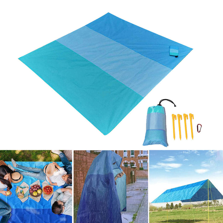 200x210cm Beach Blanket Waterproof Multi-function Folding Picnic Mat Sunshade Canopy with Ground Nail Carabiner Camping Image 1