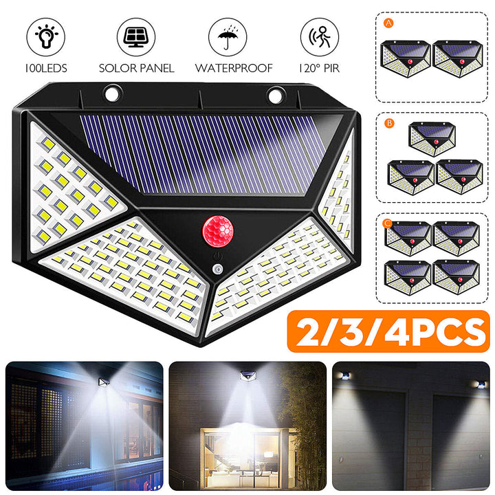 2/3/4PCS 100LED Solar Light Wireless Motion Sensor Waterproof Security Outdoor Garden Wall Lamp Image 4