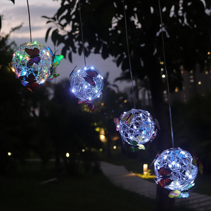 20Leds Solar Spherical Chandelier With Butterfly Decoration Outdoor camping Light Smart Sensor Light Suitable For Patio Image 4