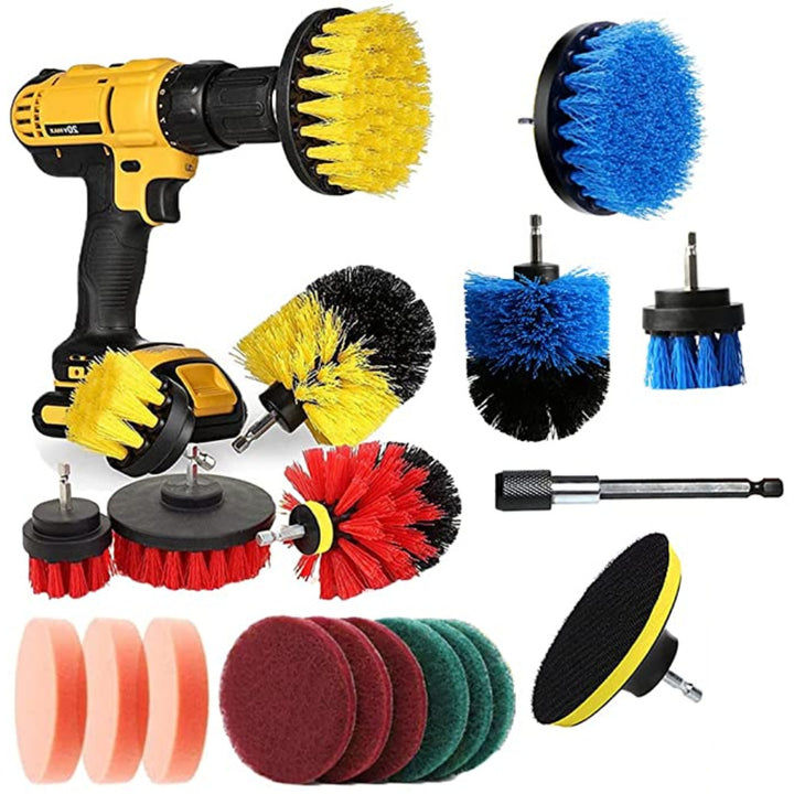 20pcs Drill Scrubber Cleaning Drill Brush Set Drill Brush Kit for Car Polishing Waxing Leather Wheel Tire Tile Toilet Image 1