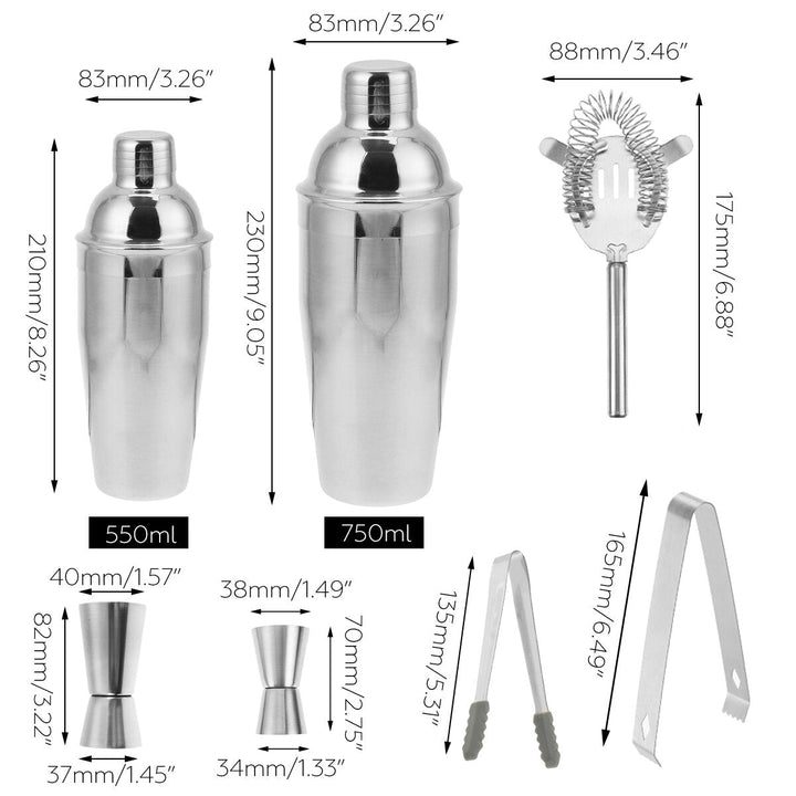 22Pcs Cocktail Shakers Stainless Steel Barware Bar Bartender Tool 550/750ml Image 4