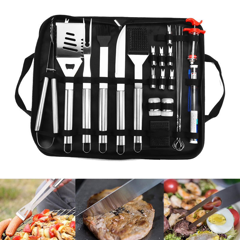 25Pcs Stainless Steel BBQ Tools Set Barbecue Accessories Tableware Outdoor Camping Cooking Tools Kit Image 1