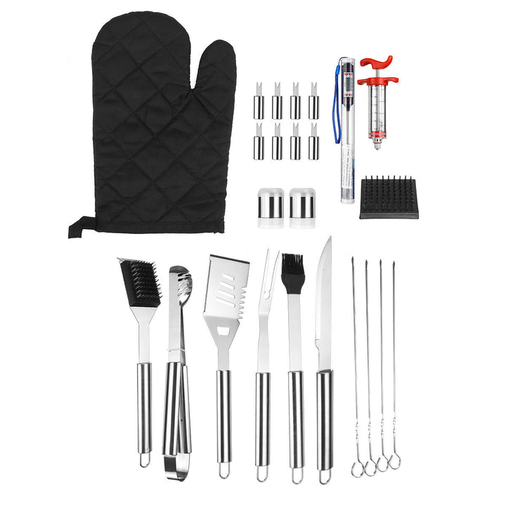 25Pcs Stainless Steel BBQ Tools Set Barbecue Accessories Tableware Outdoor Camping Cooking Tools Kit Image 4