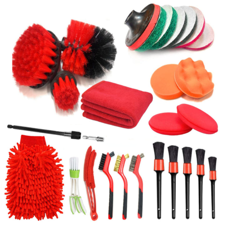 27pcs Car Wash Tools Set with Car Wash Cleaning Brush Car Wipes Tire Cleaning Brush Car Wash Brush Electric Drill Brush Image 1