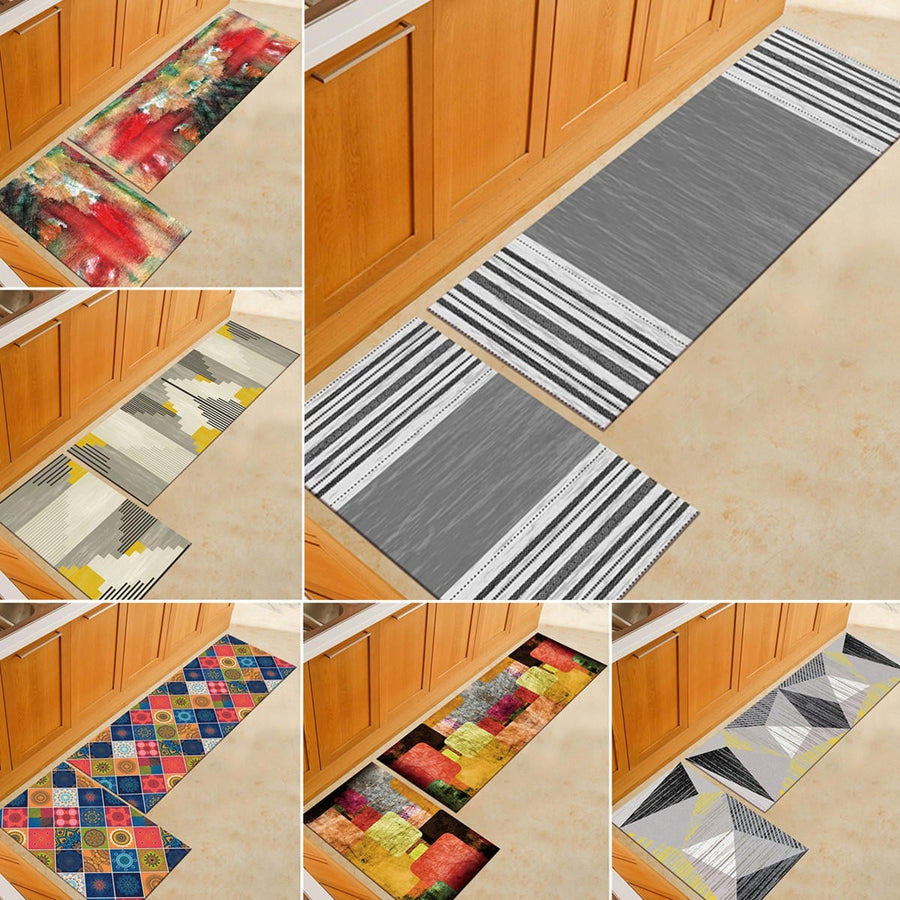 2pcs Kitchen Floor Carpet Non-Slip Area Rug Living Room Washable Door Mat Set Image 1