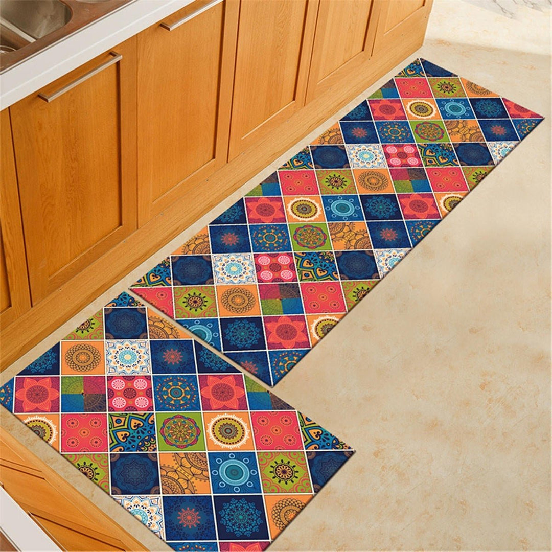 2pcs Kitchen Floor Carpet Non-Slip Area Rug Living Room Washable Door Mat Set Image 1