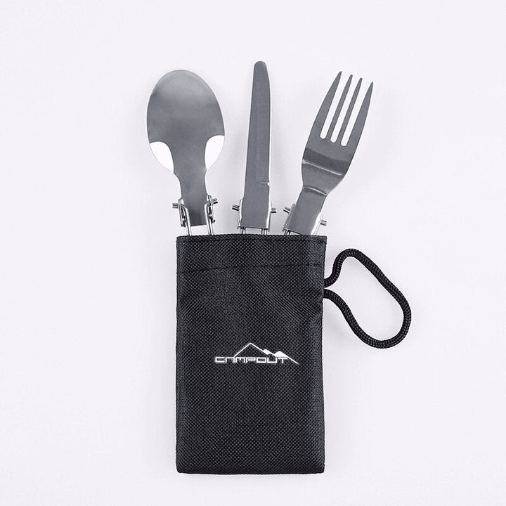 3 Pcs Tableware Set Stainless Steel Knife Fork Spoon Dinnerware Set Portable Outdoor Camping Picnic with Storage Bag Image 3