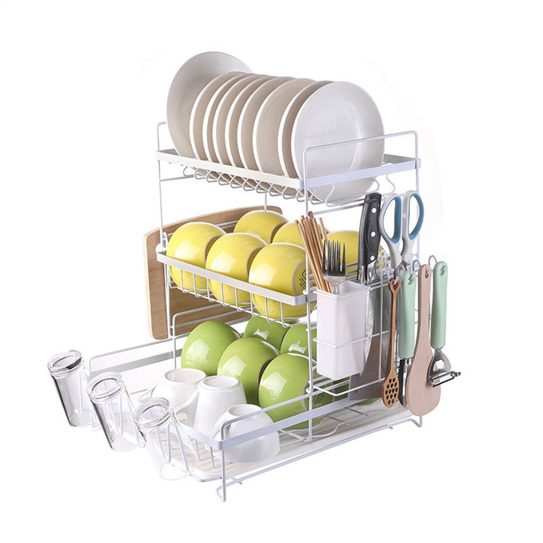 3 Tier Multi-functional Kitchen Drying Dish Rack Over Sink Drainer Shelf Image 2