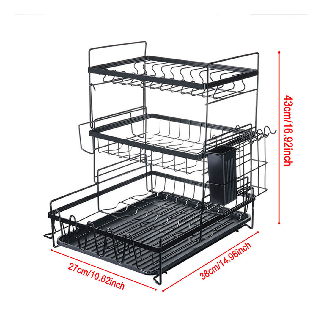 3 Tier Multi-functional Kitchen Drying Dish Rack Over Sink Drainer Shelf Image 4