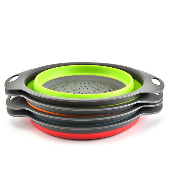 2Pcs/Set Silicone Folding Drain Baskets Retractable Colander Camping Picnic Storage Gadgets Image 1