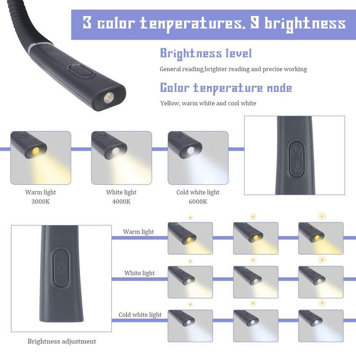 3 Colors 8 LED Flexible Hanging Neck Light Reading Light Rechargeable Book Light for Reading Knitting Camping Repairing Image 5