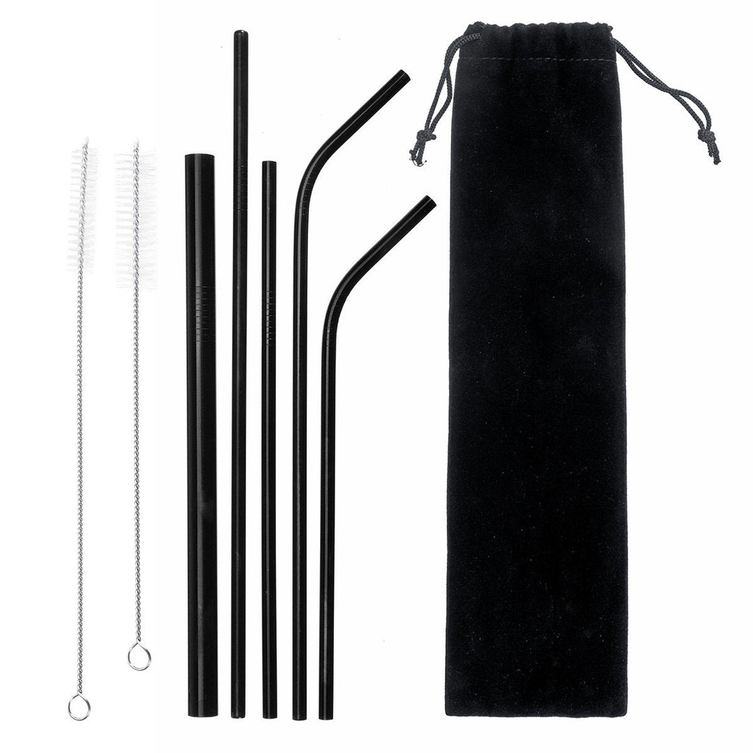 304 Stainless Steel Portable Metal Straws Reusable Metal Drinking Straws With Cleaning Brushes Pounch Image 1