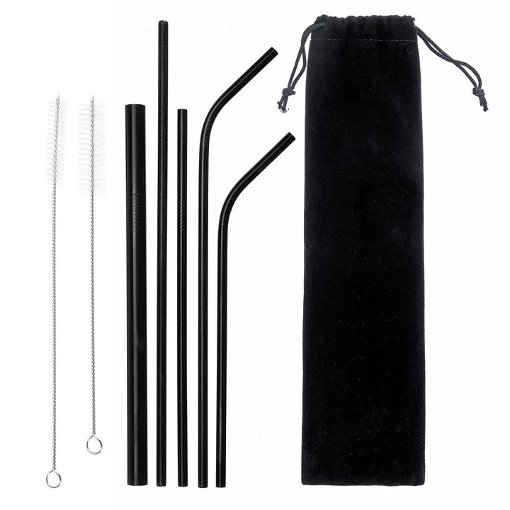 304 Stainless Steel Portable Metal Straws Reusable Metal Drinking Straws With Cleaning Brushes Pounch Image 3