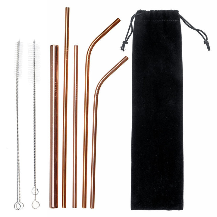 304 Stainless Steel Portable Metal Straws Reusable Metal Drinking Straws With Cleaning Brushes Pounch Image 4