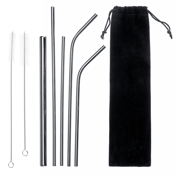 304 Stainless Steel Portable Metal Straws Reusable Metal Drinking Straws With Cleaning Brushes Pounch Image 6