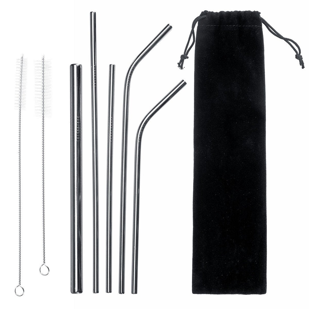 304 Stainless Steel Portable Metal Straws Reusable Metal Drinking Straws With Cleaning Brushes Pounch Image 1