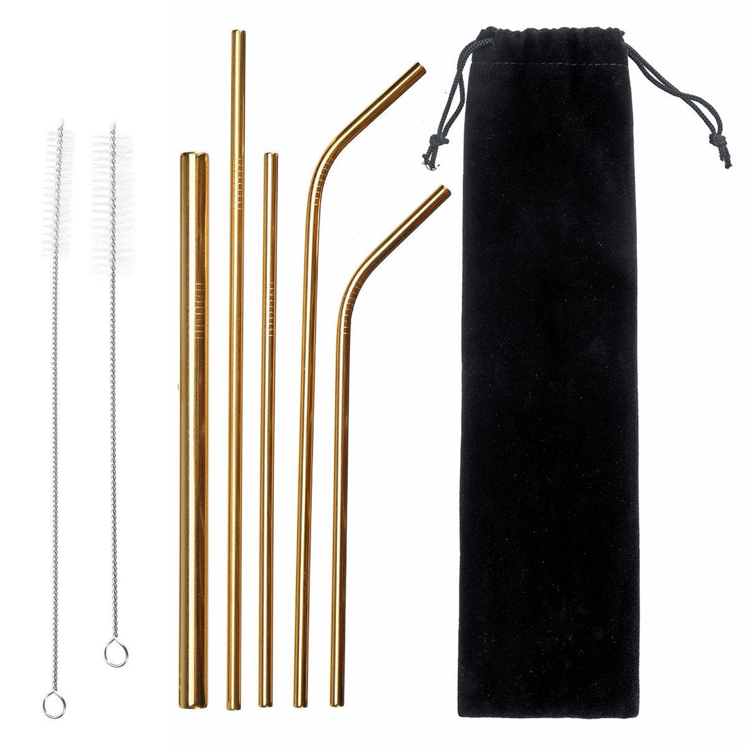 304 Stainless Steel Portable Metal Straws Reusable Metal Drinking Straws With Cleaning Brushes Pounch Image 7