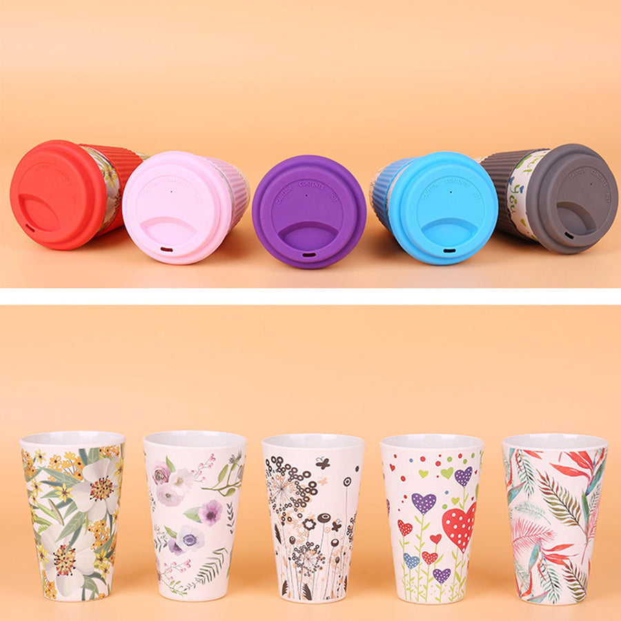 300-450ML Portable Travel Reusable Bamboo Fiber Coffee Cup Eco-Friendly Water Drinking Mug Image 2