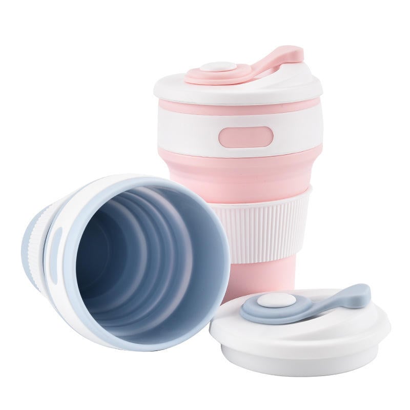 350ml Silicone Folding Cup Portable Water Coffee Mug Drinkware With Lid Camping Travel Image 1