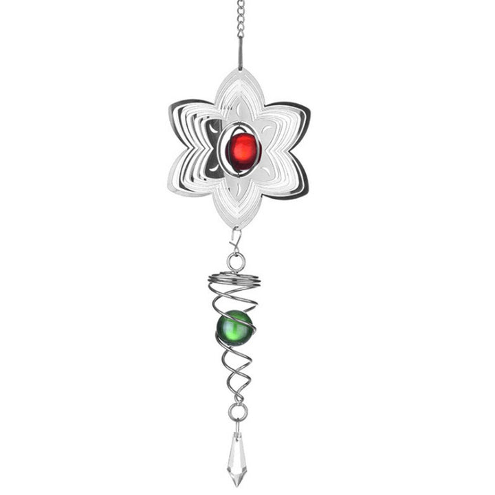 3D Metal Hanging Wind Spinner Wind Chime with H elix Tail Glass Ball Center Decorations Image 1