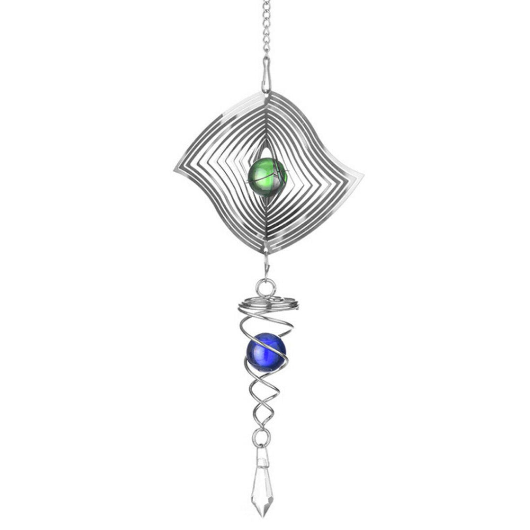 3D Metal Hanging Wind Spinner Wind Chime with H elix Tail Glass Ball Center Decorations Image 10