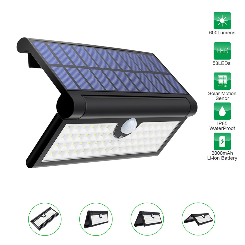 3W 58x LED Light Control and Human Induction Function Folding Solar Wall Work Light Image 9