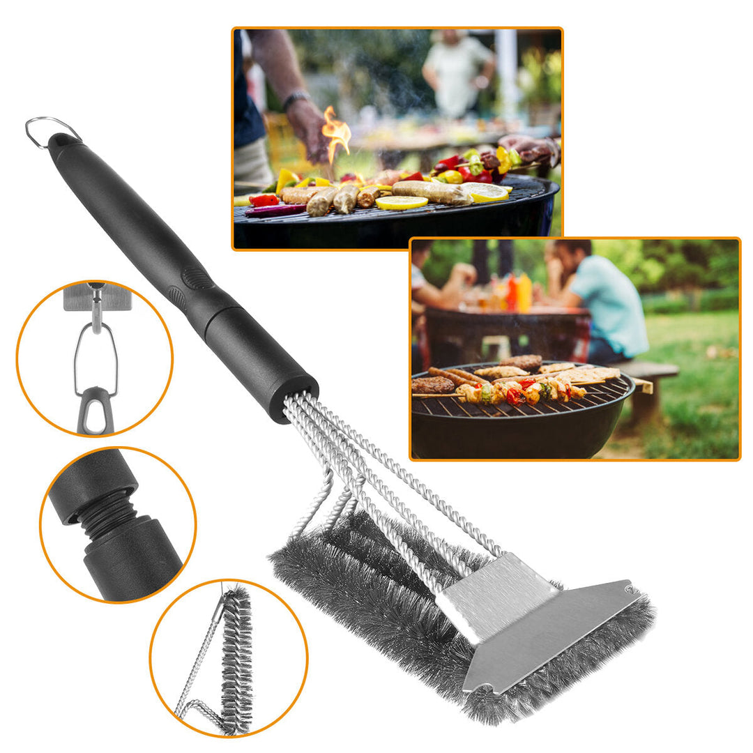 45cm 3-Head Barbecue Oven Grill Cleaning Brush Steel Wire Heads BBQ Clean Tool Image 5