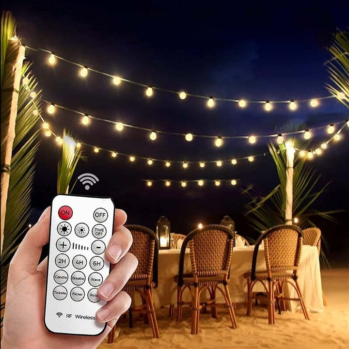 49FT Outdoor String Lights Shatterproof Remote Patio Lights With 15 Warm Yellow LED Bulbs For Deck Backyard Gazebo Image 4