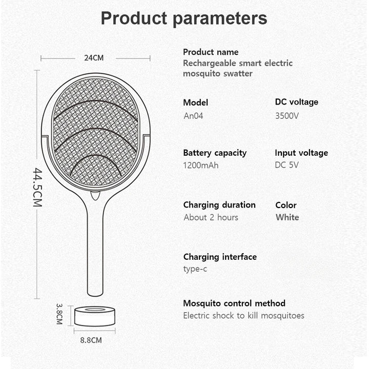 5-in-1 Multifunctional Mosquito Killer Lamp - 3500V Bug Zapper, Rechargeable Fly Swatter with USB Charging,DTTT Image 6