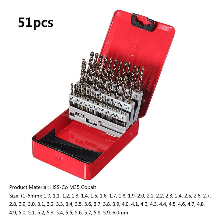 51pc 1-6mm M35 Cobalt Drill Bit Set HSS-Co Length Twist Drill Bits with Metal Case for Stainless Steel Wood Metal Image 10