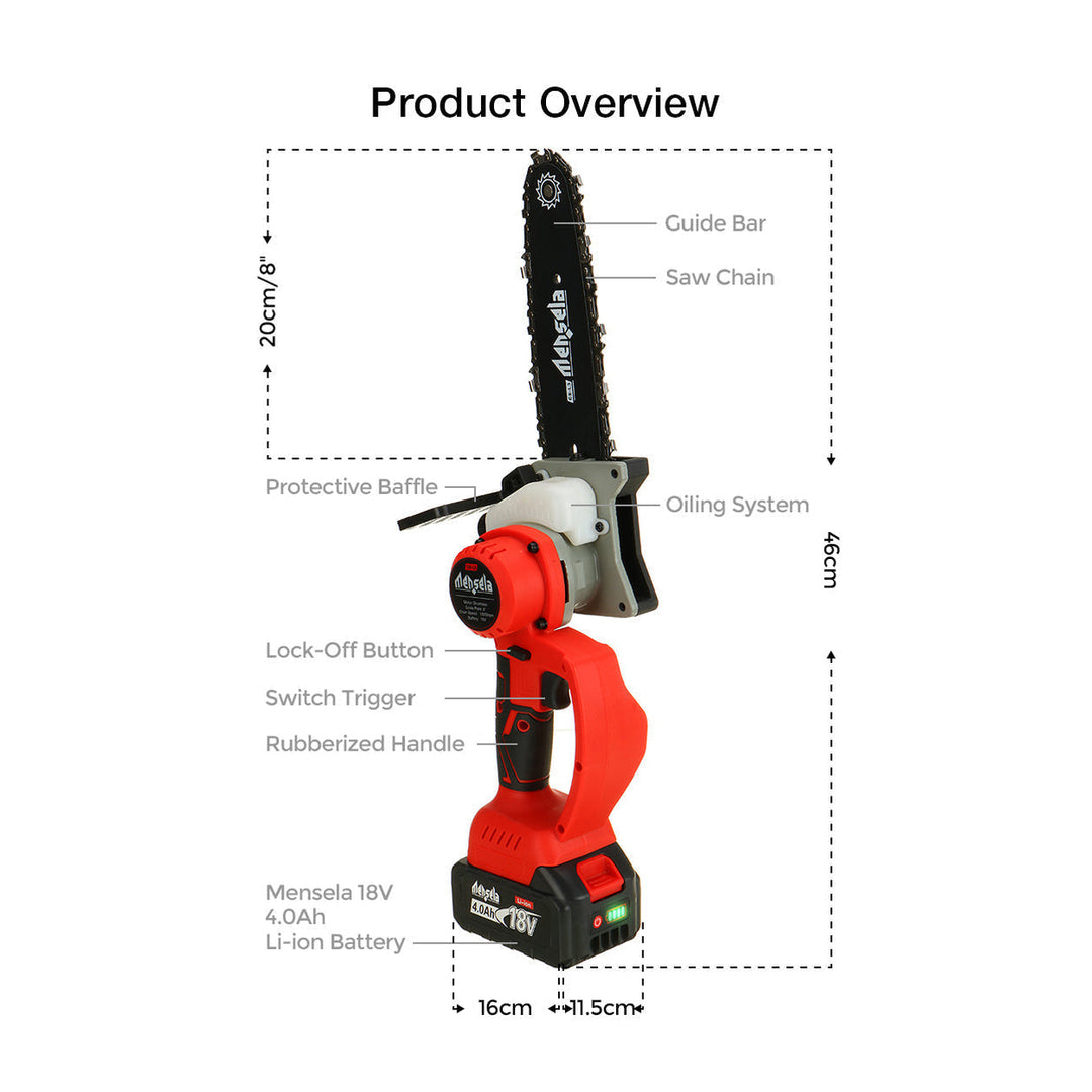 8 Inch Cordless Brushless Electric Chain Saw W/ 4Ah Battery Rechargeable Chainsaw Image 7