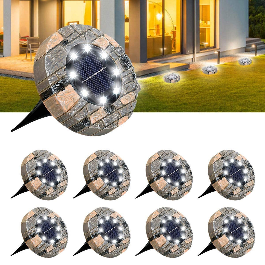 8 Pack Solar Ground Lights 8 LED Disk Solar Lights Outdoor Upgraded Garden Waterproof Bright In-Ground Lights for Image 1