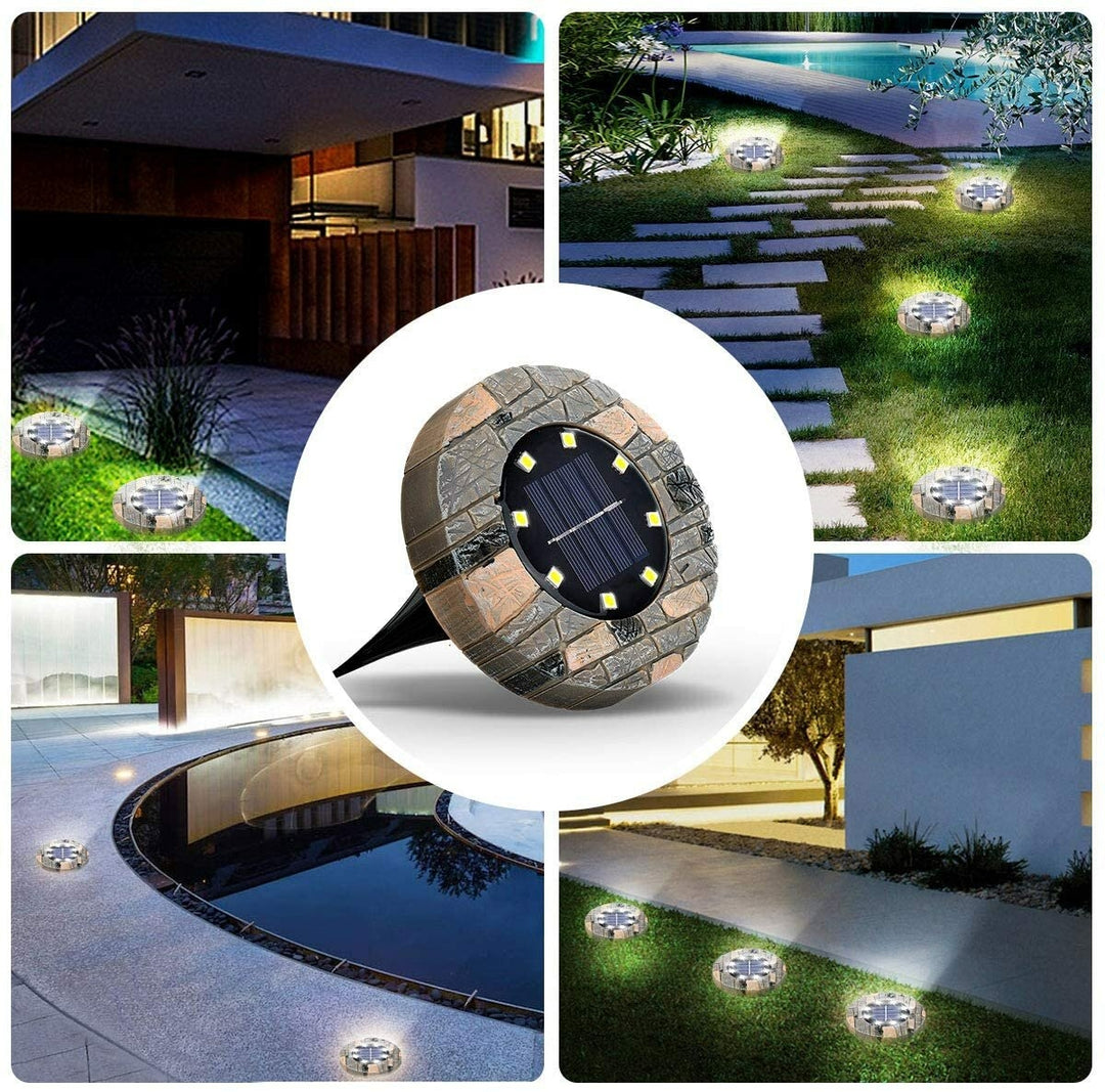 8 Pack Solar Ground Lights 8 LED Disk Solar Lights Outdoor Upgraded Garden Waterproof Bright In-Ground Lights for Image 2